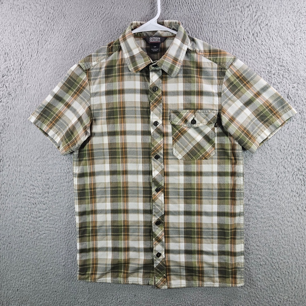 Outdoor Research Mens Small Green Plaid Short Sleeve Button Down Shirt